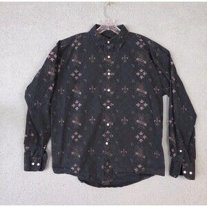 Avirex Shirt Mens Large Black Long Sleeve Button Down Floral Stitching Designer